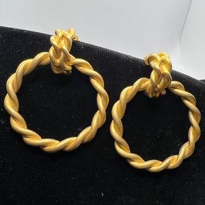 Anne Klein 2 in 1 Designer Convertible Estate Vintage Hoops Matte Gold unsigned